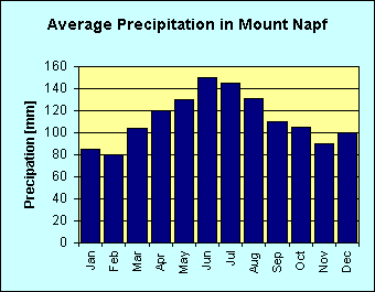 Bar chart of average precipitation per month on Mount Napf