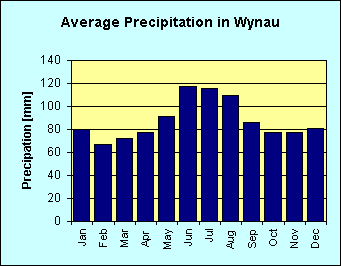 Bar chart of average precipitation per month in Wynau ]